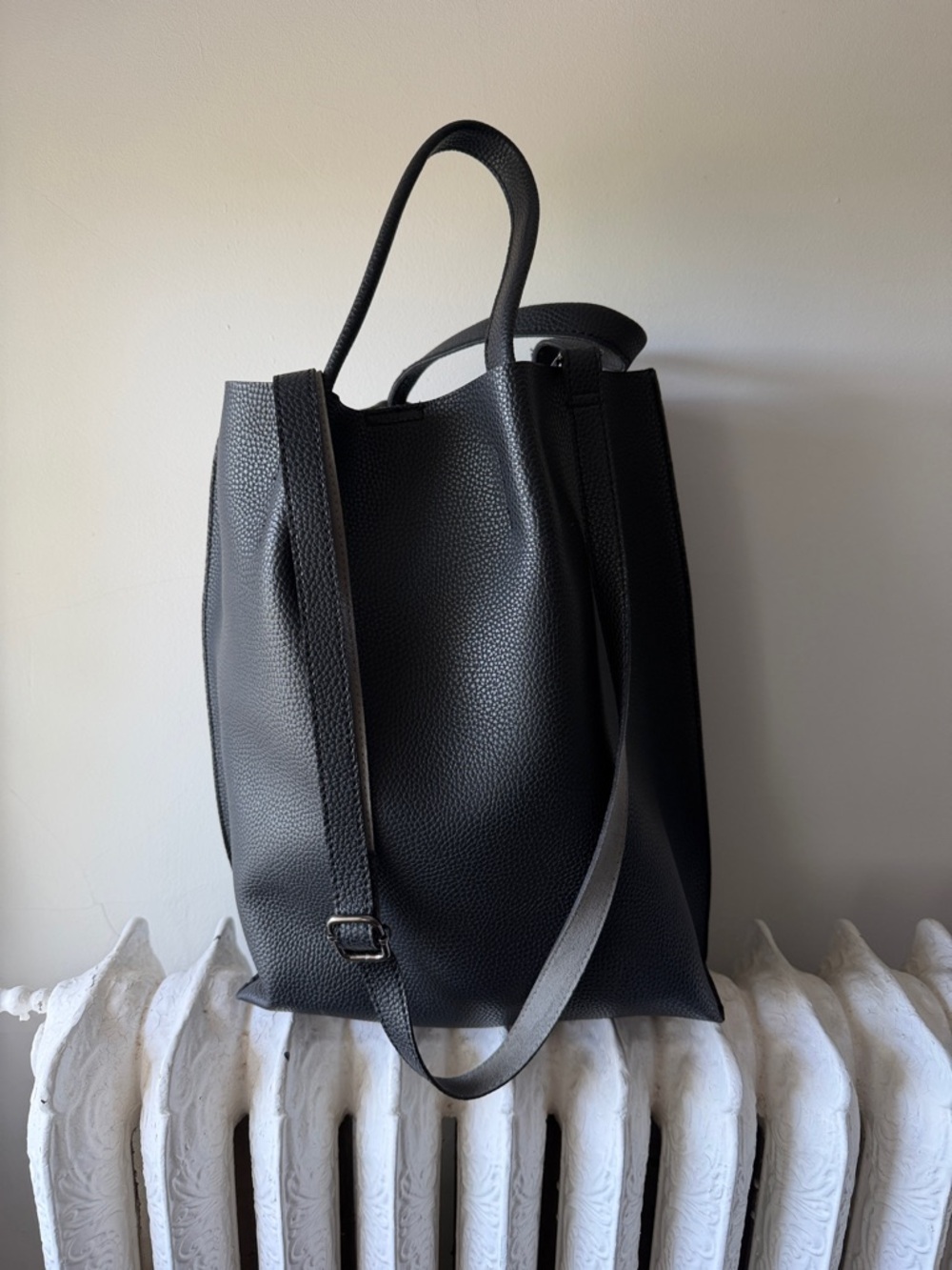 Classic Minimalist Black Faux Leather Tote Bag